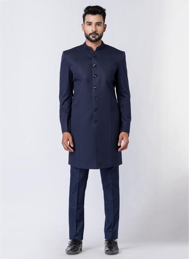 Polyester Tr Navy Blue Party Wear Pattern Pc Readymade Jodhpuri Suit